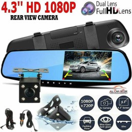 4.5'' Vehicle Camera Dash Cam 1080P Mirror DVR Dual Lens