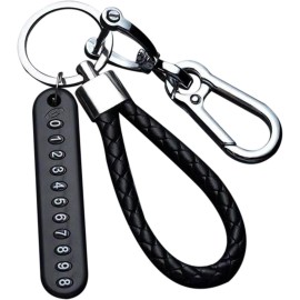 Anti-lost Car Keychain Phone Number Card Keyring Leather